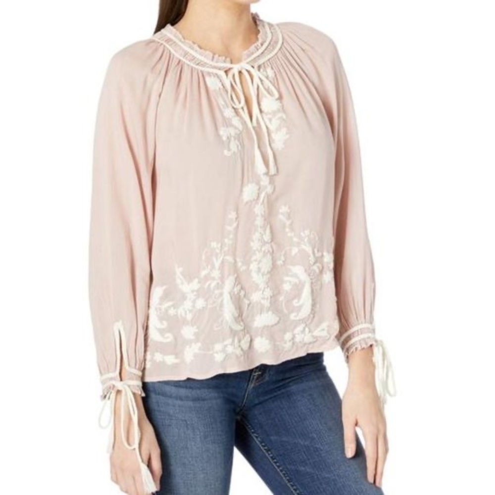 Lucky Brand embroidered peasant top pale pink 3x